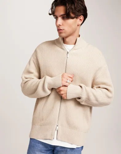 Selected Homme Slhdry Ls Knit Relaxed Full Zip Gensere med glidelås Beige
