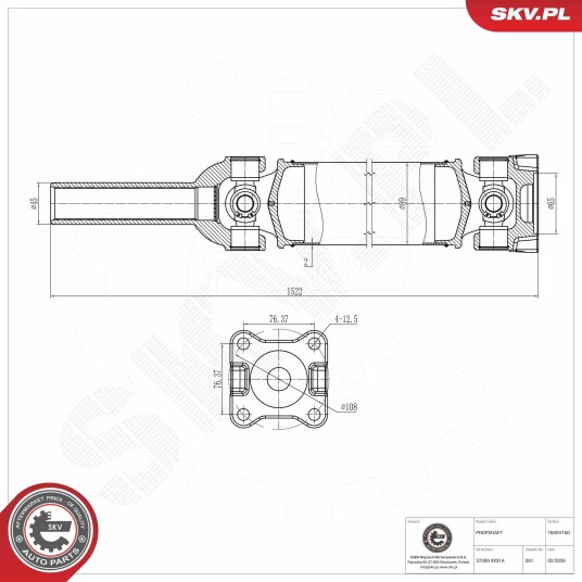 ESEN SKV 76SKV160 Drivaksel ESEN SKV 76SKV160 Drivaksel