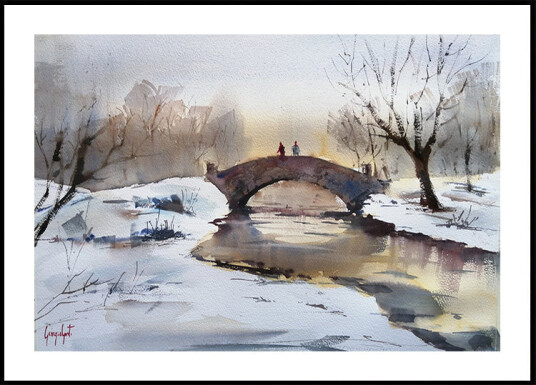 Winter's Quiet Bridge Plakat Plakat / 30x40cm