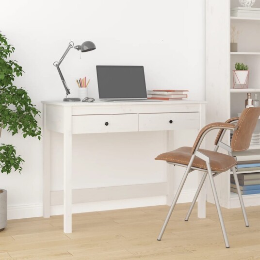 vidaXL Skrivebord med skuffer hvit 100x50x78 cm heltre furu