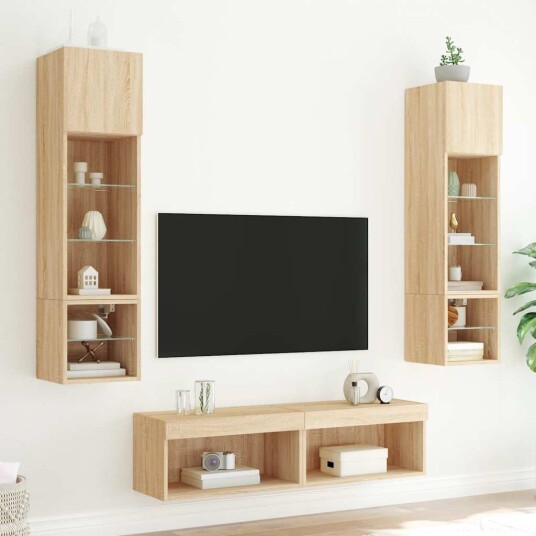 Vegghengte TV enheter med LED 6 deler sonoma eik konstruert tre Vegghengte TV enheter med LED 6 deler sonoma eik konstruert tre