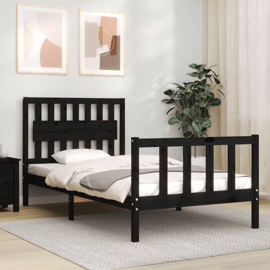 vidaXL Sengeramme med hodegavl svart 100x200 cm heltre