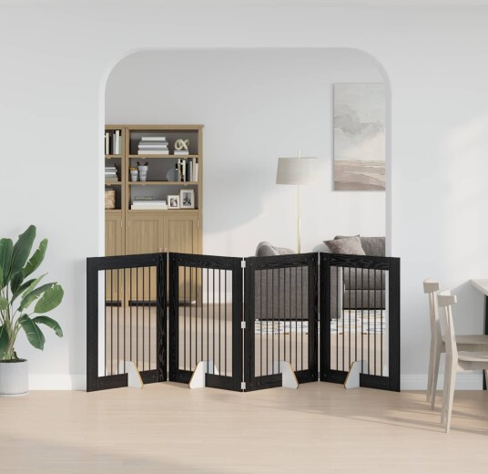 Vidaxl Foldbar Hundegitter Med Stativer 4 Stk. Svart Eik 321 cm