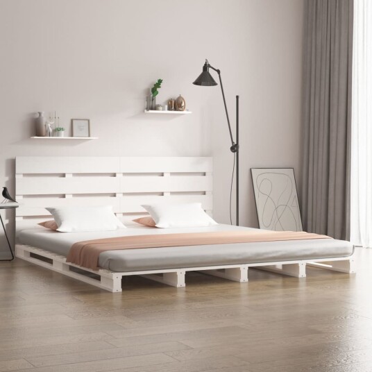 vidaXL Sengeramme hvit 200x200 cm heltre furu