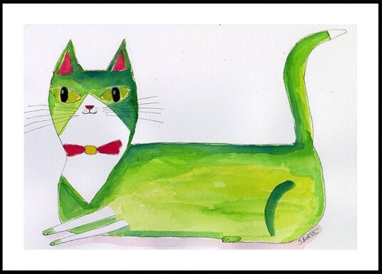 The green cat Poster Plakat / 21x30cm