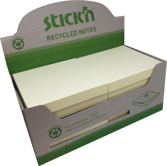 Notesblok 100% Genbrugt 76X76mm 100 Blad 12 Pakke Assorteret