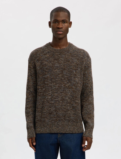 Selected Slhtilum Ls Knit Relaxed Crew Neck - Brown - L
