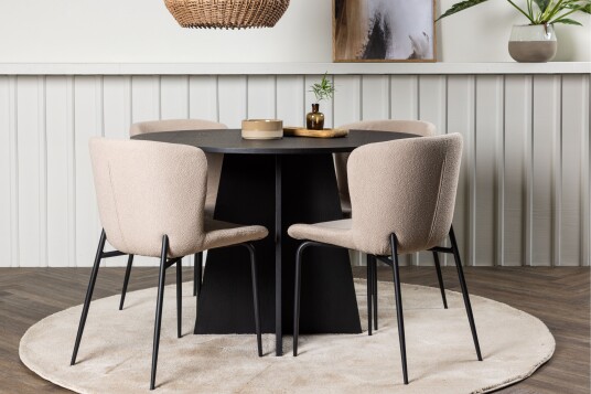 Venture Home Bootcut Spisegruppe 110 cm Rund med 4 Modesto Stoler Sort