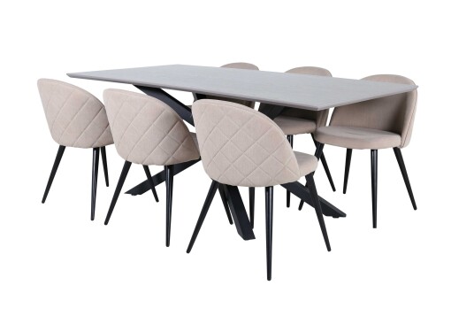 Venture Design Piazza & Velvet spisegruppe Beige/svart 6 stoler & bord 180 x 90 cm