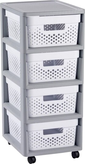 Curver Chariot À Roulettes Infinity - 4 Tiroirs De 10 L - Roulettes - Table D""appoint - Blanc