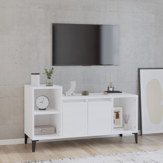 vidaXL TV-benk høyglans hvit 100x35x55 cm konstruert tre