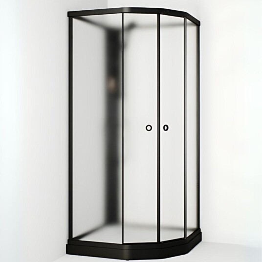 Macro Design Flow Semi Dusjkabinett Ice Svart / 81x91cm Hvit Glass