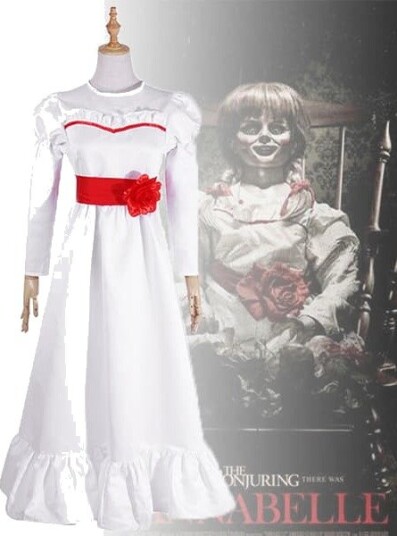 Annabel film cosplay-kostyme for kvinner, barn, voksne, Halloween-kostymer og parykk, skrekk, skummel hvit kjoleantrekk, kun B-kjole