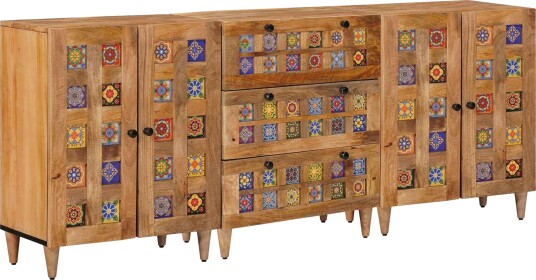 vidaXL Serviesskap 3 pcs Naturlig 60 x 33,5 x 75 cm Massiv mango tre