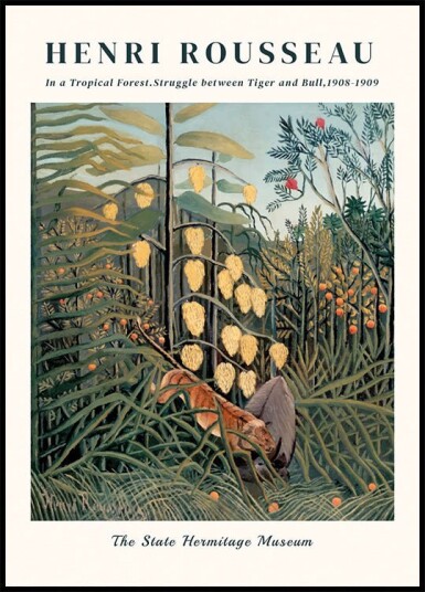 Henri Rousseau In a Tropical Forest: Struggle Between Tiger and Bull Plakat Plakat / 100x150cm Henri Rousseau In a Tropical Forest: Struggle Between Tiger and Bull Plakat Plakat / 100x150cm
