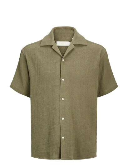 Jack & Jones Jjecoba Stripe Resort Shirt Ss Sn Khaki green L