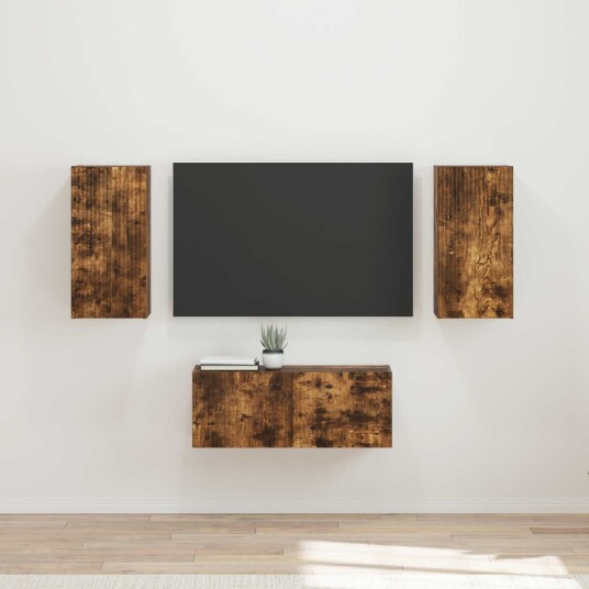 TV benksett Veggmontert 6 pcs Røkt eik Konstruert tre TV benksett Veggmontert 6 pcs Røkt eik Konstruert tre