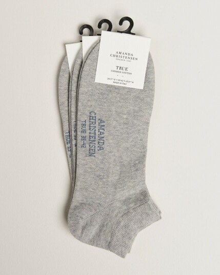 Amanda Christensen 3 Pack True Cotton Sneaker Socks Light Grey Melange