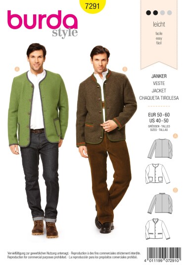 Burda 7291 - Jakke EUR: 50-60, US: 40-50