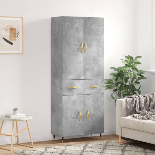 vidaXL Highboard betong grå 69,5x34x180 cm konstruert tre 8720845475550