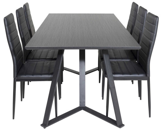 Venture Design Marina & Slim highback spisegruppe Svart/svart 6 st stoler & bord 180 x 90 cm