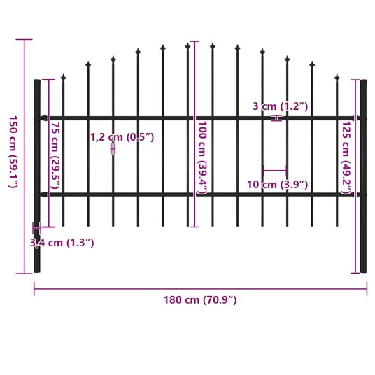 vidaXL Hagegjerde med spydtopp stål 0,75 1x1,7 m svart