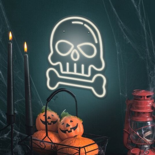 Dekorativ neon LED-belysning Scull and Bone - Hvit Dekorativ neon LED-belysning Scull and Bone - Hvit
