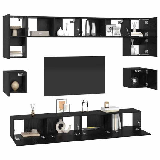 TV benksett 8 pcs Svart eik 100 x 30 x 30 cm Konstruert tre