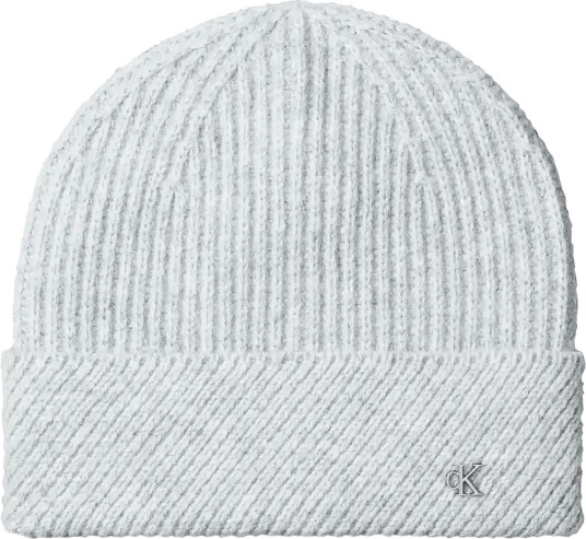 Calvin Klein Ck Metal Wool Slanted Rib Beanie - Grey - ONE SIZE