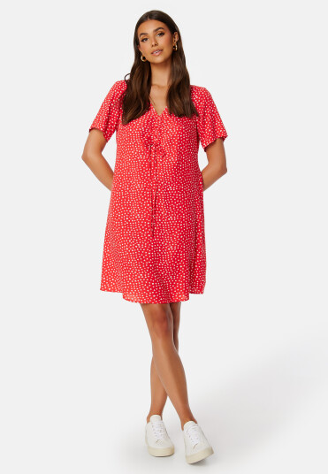 Pieces Nya SS V-Neck Short Dress Poppy Red AOP: Heart S