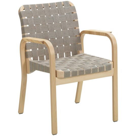 Artek Armchair 45 LenestoSvart Lakkert overflate Stopning i lin Klarlakkert Bjørk / Naturlig Vevet Bånd
