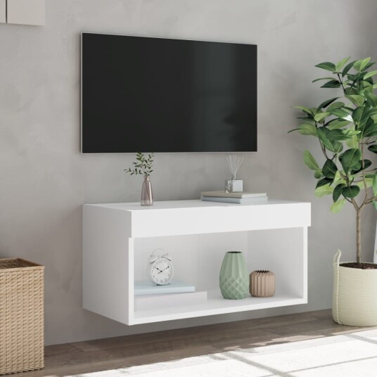 vidaXL TV-benk med LED-lys hvit 60x30x30 cm 8721012257115 vidaXL TV-benk med LED-lys hvit 60x30x30 cm 8721012257115