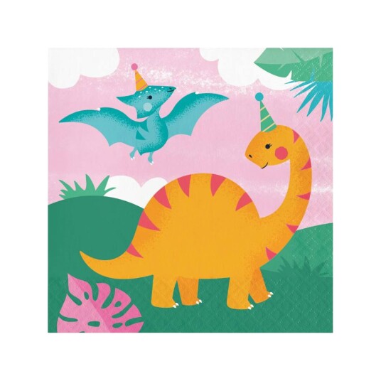 Servietter Rosa Dinosaur Pk/16 
