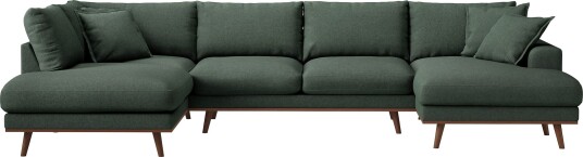 Copenhagen Premium 5 personers Venstrevendt U formet Dyb Sofa med Divan og Chaiselong i Stoff Grön