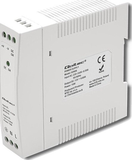 Qoltec 50906 DIN-skinne strømforsyning 12V 0.83A 10W Slim