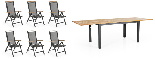Brafab Andy & Lyon matgruppe Svart/svart i teak 6 stoler & bord 194-252x92 cm Brafab Andy & Lyon matgruppe Svart/svart i teak 6 stoler & bord 194-252x92 cm