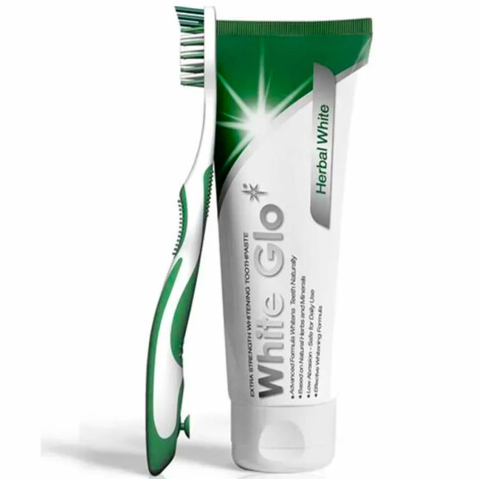 Tandblegning Tandpasta WHITE GLO Herbal White 100ml + Tandbørste Tandblegning Tandpasta WHITE GLO Herbal White 100ml + Tandbørste