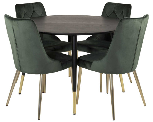 Venture Design Dipp & Velvet spisegruppe Svart/grønn 4 st stoler & bord 115 cm