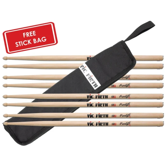 Vic Firth FS5A Freestyle 5A Bundle Pack 4 par + stikkebag