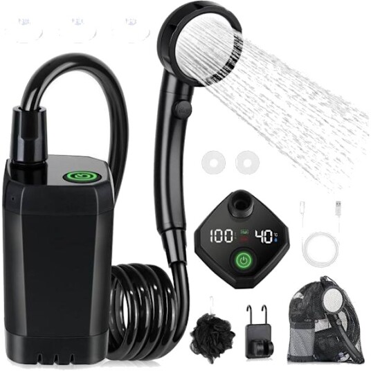 Bærbar Campingdusj Spopal 6000mAh Oppladbar med LED display 4 Spraymoduser IPX7 Vanntett