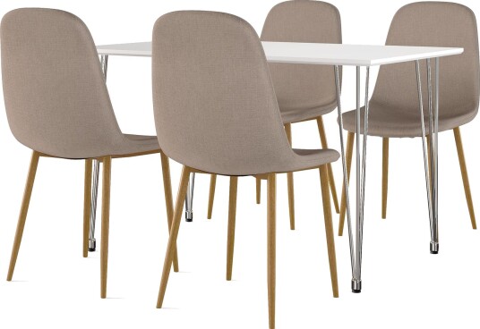 Kronblom Spisebord 120 cm + 4 stk Nibe stol brun med eikeben - Hvit/Brun