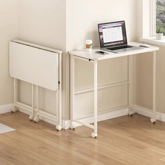 Sammenleggbart skrivebord med hjul og sammenleggbar topp 80x40cm Hvit