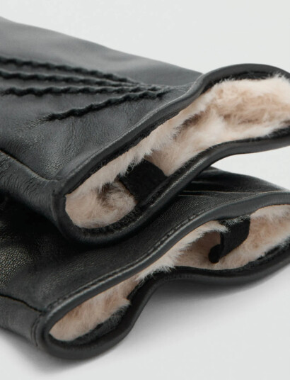 Mango Leather Gloves Black S Mango Leather Gloves Black S