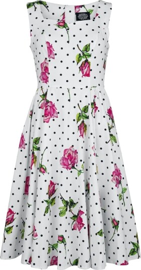 H&R London   Rockabilly Middellang kjole   Roses & Dots Kjole   S til 3XL   Damer   flerfarget