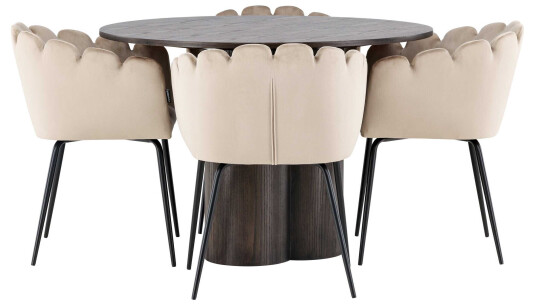 Venture Design Olivia & Limhamn spisegruppe Beige/mokka 4 stoler & bord 110 cm