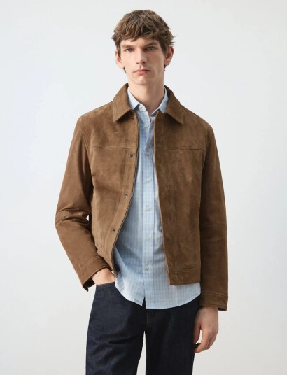 Mango 100% Leather Jacket With Pockets   Brown   XXL