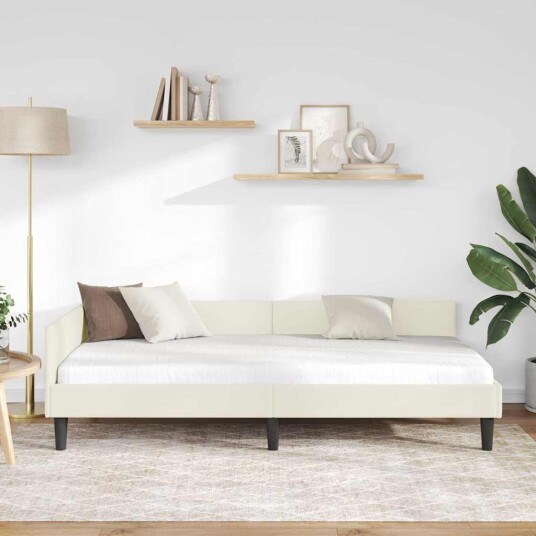 Hjørnesengramme med hodegjerde Krem 90 cm x 190 cm Fløyel