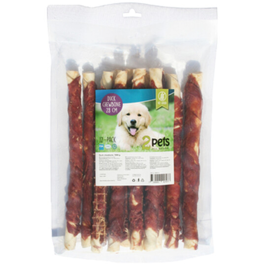2 Pets Tyggeruller med And 28 cm - 12 Pack Hundemat