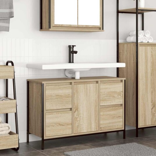 Servantskap med skuffer sonoma eik 90x34,5x60 cm