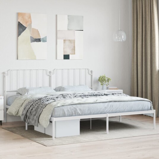 vidaXL Sengeramme i metall med sengegavl hvit 200x200 cm 8721012212527